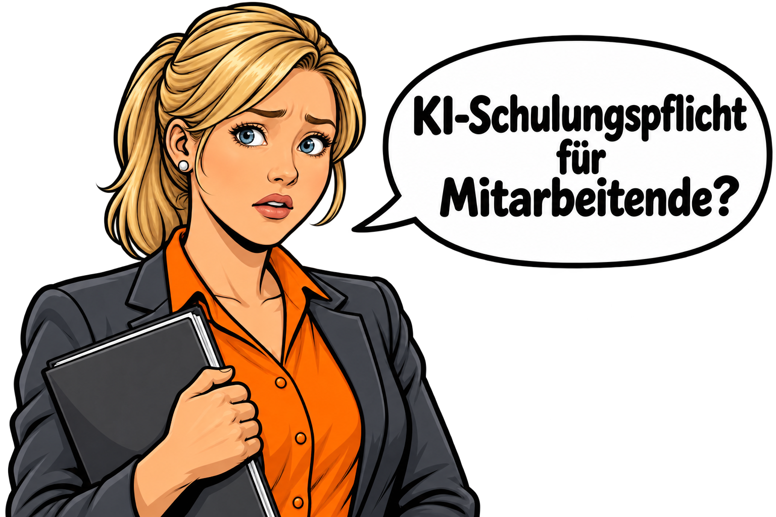 Büromitarbeiterin fragt nach KI-Kompetenz